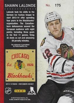 2013-14 Panini Contenders #175 Shawn Lalonde Back
