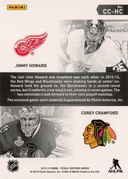 2013-14 Panini Totally Certified - Certified Competitors Jerseys Red #CC-HC Jimmy Howard / Corey Crawford Back