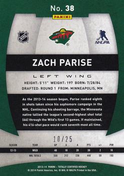 2013-14 Panini Totally Certified - Platinum Gold #38 Zach Parise Back