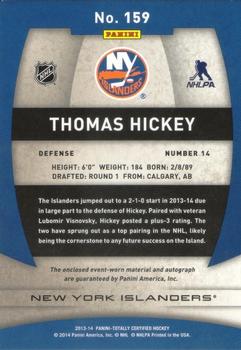 2013-14 Panini Totally Certified - Rookie Autograph Jersey #159 Thomas Hickey Back