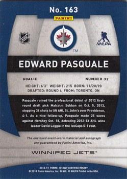 2013-14 Panini Totally Certified - Rookie Autograph Jersey #163 Edward Pasquale Back