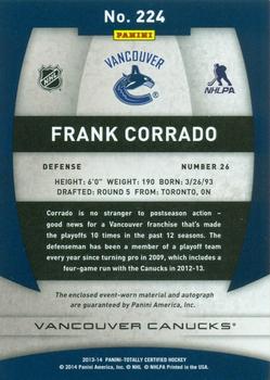 2013-14 Panini Totally Certified - Rookie Autograph Jersey #224 Frank Corrado Back