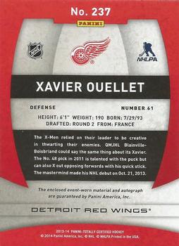 2013-14 Panini Totally Certified - Rookie Autograph Jersey #237 Xavier Ouellet Back