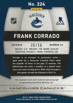 2013-14 Panini Totally Certified - Rookie Autograph Platinum Red Jersey #224 Frank Corrado Back