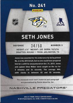 2013-14 Panini Totally Certified - Rookie Autograph Platinum Red Jersey #241 Seth Jones Back