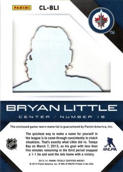 2013-14 Panini Totally Certified - Clear Cloth Red Jersey #CL-BLI Bryan Little Back