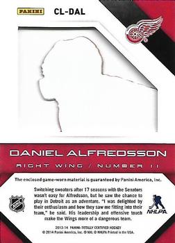 2013-14 Panini Totally Certified - Clear Cloth Red Jersey #CL-DAL Daniel Alfredsson Back