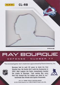 2013-14 Panini Totally Certified - Clear Cloth Blue Prime #CL-RB Ray Bourque Back