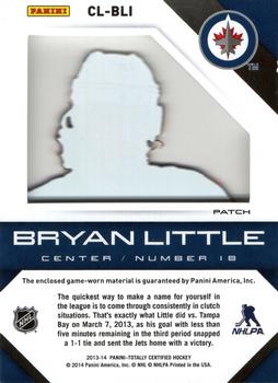 2013-14 Panini Totally Certified - Clear Cloth Green Patch #CL-BLI Bryan Little Back