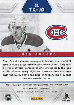 2013-14 Panini Totally Certified - Jerseys Red #TC-JG Josh Gorges Back