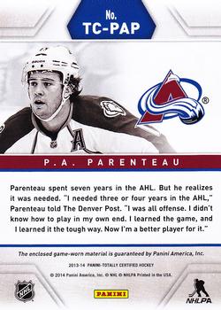 2013-14 Panini Totally Certified - Jerseys Red #TC-PAP P.A. Parenteau Back