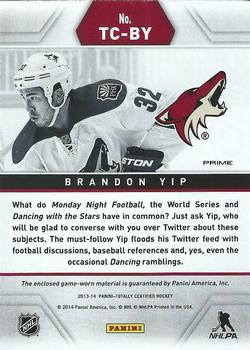 2013-14 Panini Totally Certified - Jerseys Prime Blue #TC-BY Brandon Yip Back