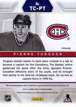 2013-14 Panini Totally Certified - Jerseys Prime Blue #TC-PT Pierre Turgeon Back
