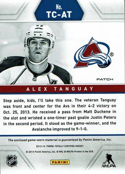 2013-14 Panini Totally Certified - Jerseys Patch Gold #TC-AT Alex Tanguay Back