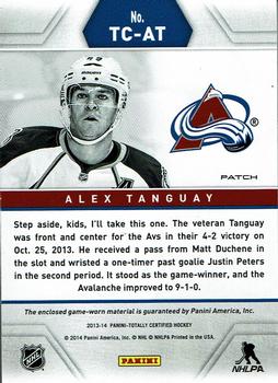 2013-14 Panini Totally Certified - Jerseys Patch Green #TC-AT Alex Tanguay Back