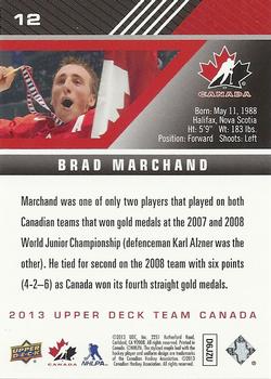 2013 Upper Deck Team Canada #12 Brad Marchand Back