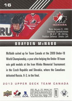 2013 Upper Deck Team Canada #16 Brayden McNabb Back