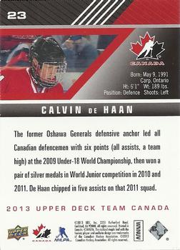 2013 Upper Deck Team Canada #23 Calvin de Haan Back
