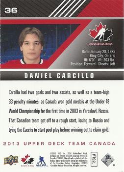 2013 Upper Deck Team Canada #36 Daniel Carcillo Back