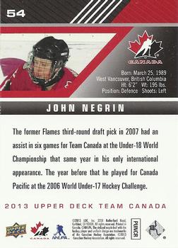 2013 Upper Deck Team Canada #54 John Negrin Back