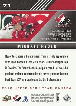 2013 Upper Deck Team Canada #71 Michael Ryder Back