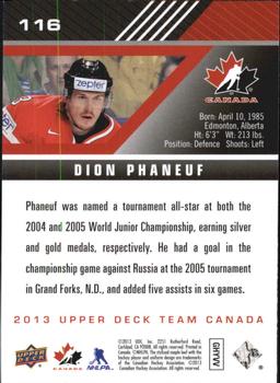 2013 Upper Deck Team Canada #116 Dion Phaneuf Back