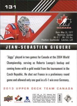2013 Upper Deck Team Canada #131 Jean-Sebastien Giguere Back