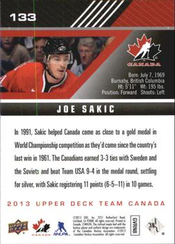 2013 Upper Deck Team Canada #133 Joe Sakic Back