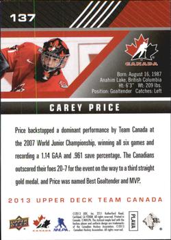 2013 Upper Deck Team Canada #137 Carey Price Back