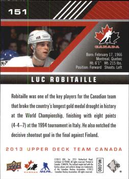 2013 Upper Deck Team Canada #151 Luc Robitaille Back