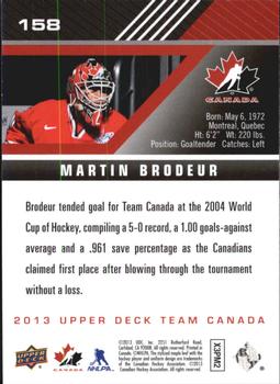 2013 Upper Deck Team Canada #158 Martin Brodeur Back