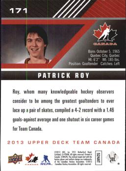 2013 Upper Deck Team Canada #171 Patrick Roy Back