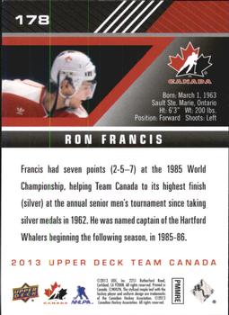 2013 Upper Deck Team Canada #178 Ron Francis Back