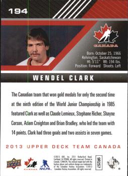 2013 Upper Deck Team Canada #194 Wendel Clark Back