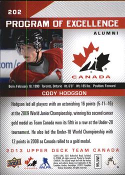 2013 Upper Deck Team Canada #202 Cody Hodgson Back