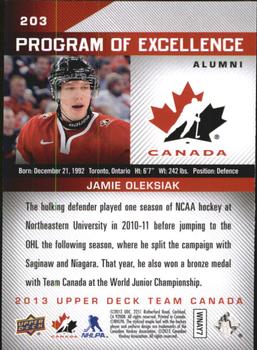 2013 Upper Deck Team Canada #203 Jamie Oleksiak Back