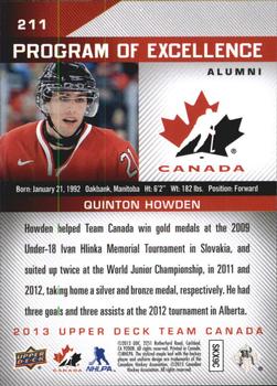 2013 Upper Deck Team Canada #211 Quinton Howden Back