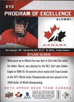 2013 Upper Deck Team Canada #213 Dylan Olsen Back