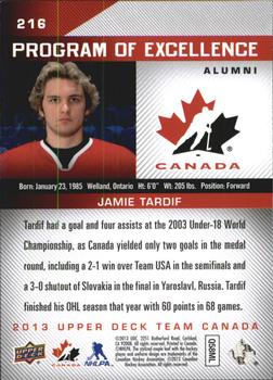 2013 Upper Deck Team Canada #216 Jamie Tardif Back