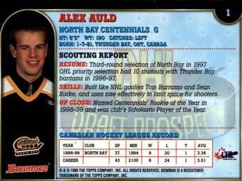 1999 Bowman CHL #1 Alex Auld Back