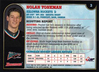 1999 Bowman CHL #3 Nolan Yonkman Back