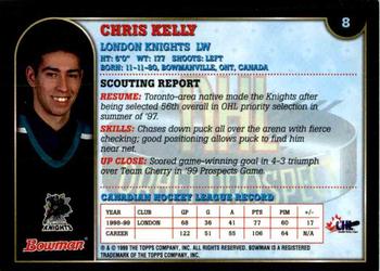 1999 Bowman CHL #8 Chris Kelly Back