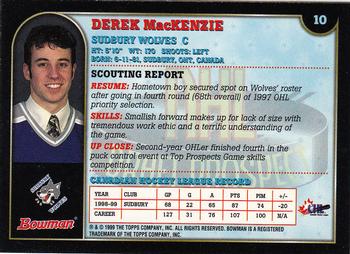 1999 Bowman CHL #10 Derek MacKenzie Back