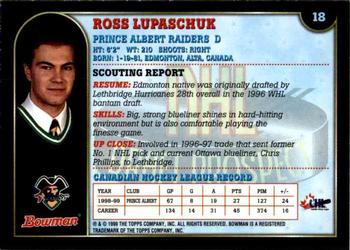 1999 Bowman CHL #18 Ross Lupaschuk Back