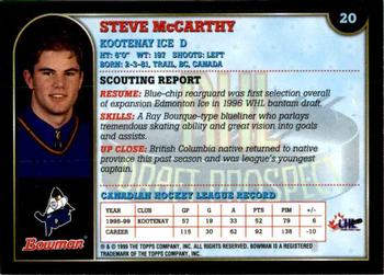 1999 Bowman CHL #20 Steve McCarthy Back