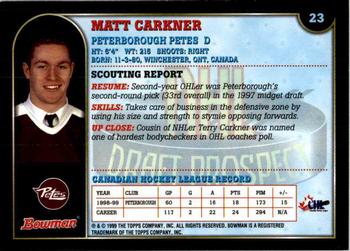 1999 Bowman CHL #23 Matt Carkner Back