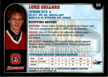1999 Bowman CHL #28 Luke Sellars Back