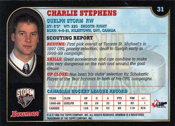 1999 Bowman CHL #31 Charlie Stephens Back