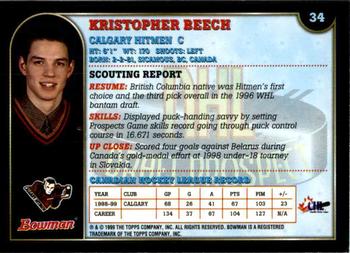 1999 Bowman CHL #34 Kris Beech Back