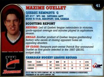 1999 Bowman CHL #41 Maxime Ouellet Back